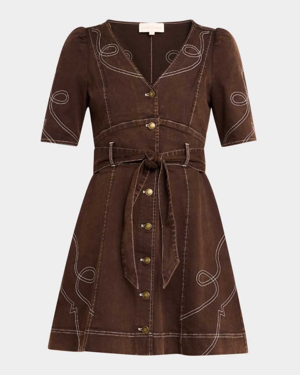 Ines Belted Denim Mini Dress
